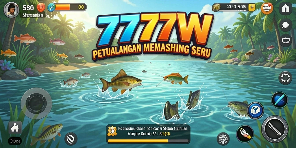 Screenshot gameplay menunjukkan keseruan memancing di lautan.
