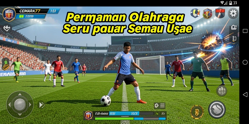 Screenshot gameplay CEMARA77 menampilkan aksi seru di lapangan olahraga.