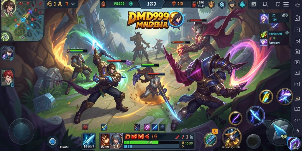 Screenshot DMD999 menampilkan pertarungan tim yang intens dan strategis.