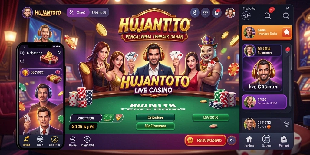 Screenshot gameplay HUJANTOTO menampilkan dealer yang profesional dan suasana kasino yang nyata.