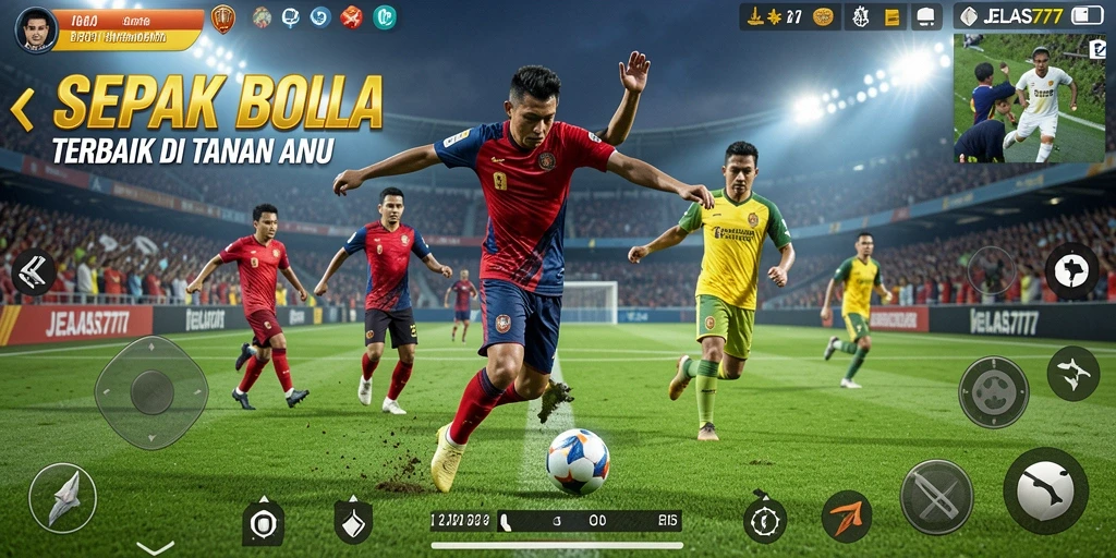 Tampilan gameplay JELAS777 yang menampilkan aksi seru di lapangan.