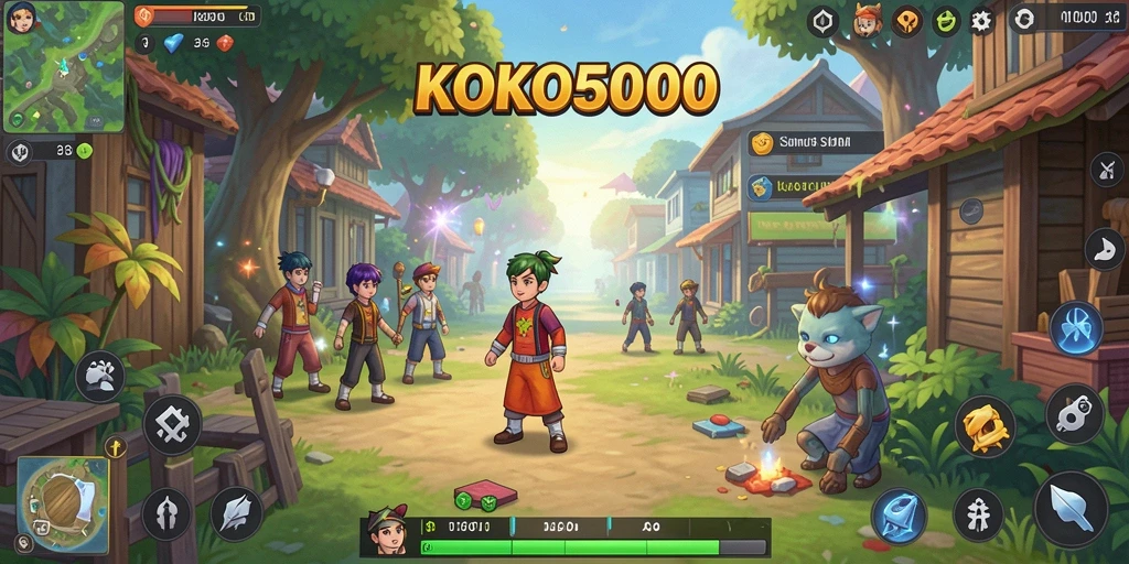 Tampilan menarik dari gameplay KOKO5000 yang penuh warna.