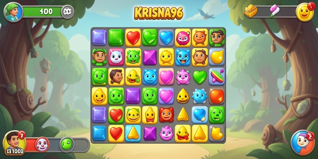 Tangkapan layar gameplay KRISNA96 yang menampilkan aksi match-3 yang seru.
