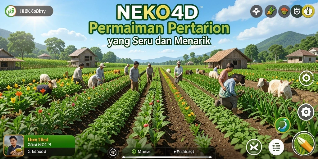 Tangkapan layar gameplay NEKO4D menampilkan aktivitas bertani yang seru dan interaksi antar pemain.