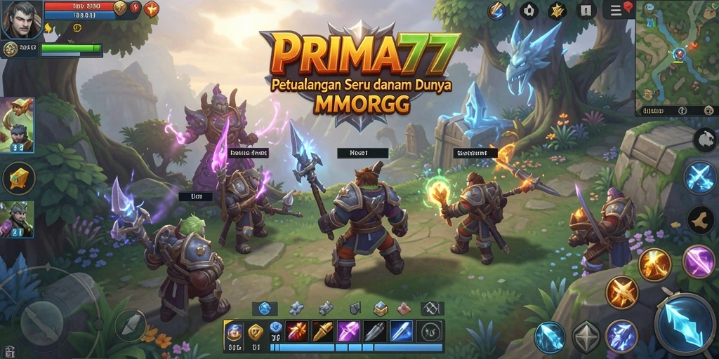 Screenshot utama PRIMA77 menampilkan aksi seru dalam permainan MMORPG.