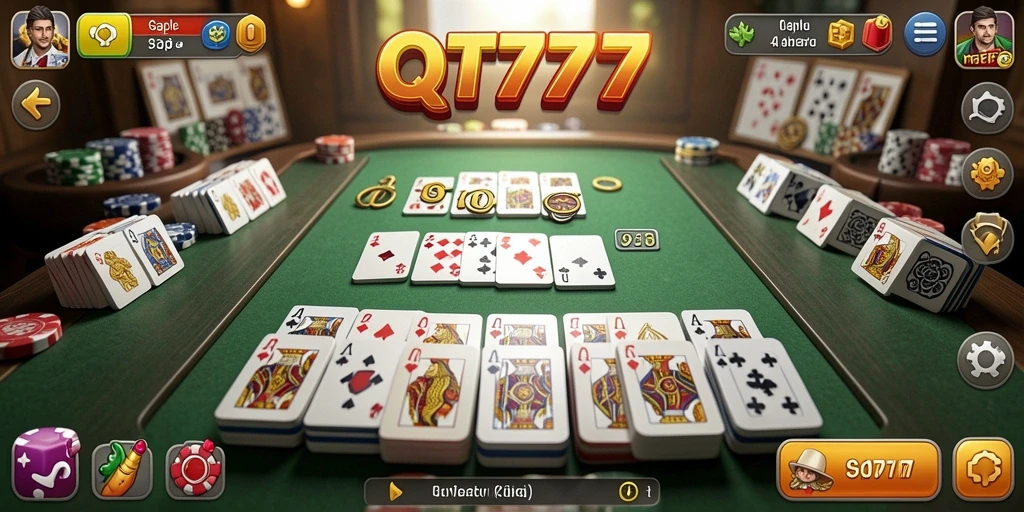 Tampilan gameplay seru dari QT777 saat bermain Gaple.
