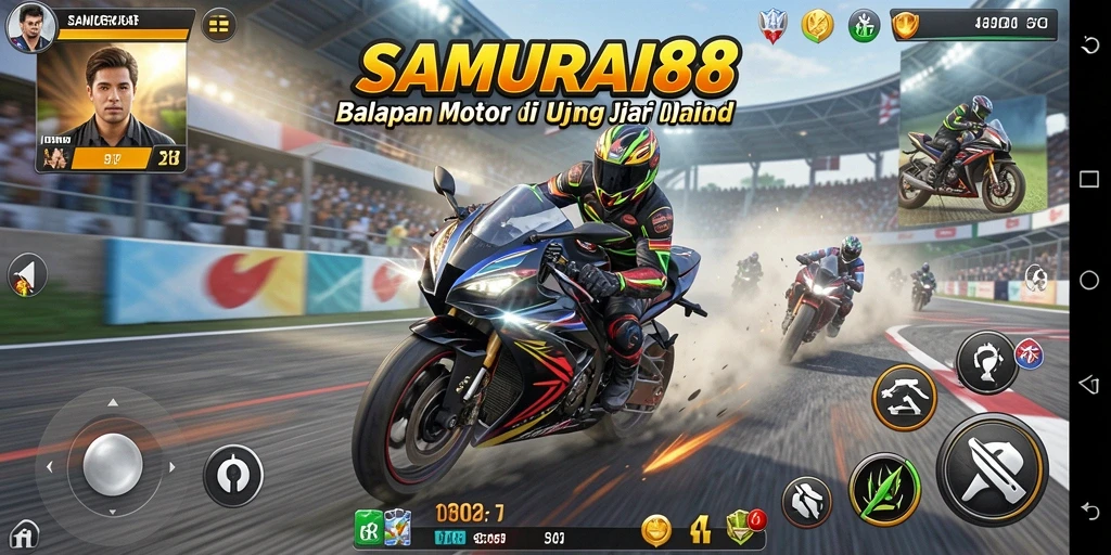 Tampilan gameplay balapan motor yang intens di SAMURAI88.