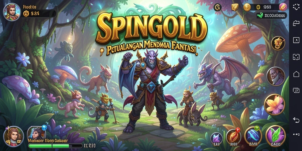 Tangkapan layar gameplay SPINGOLD menampilkan petualangan seru di dunia fantasi.