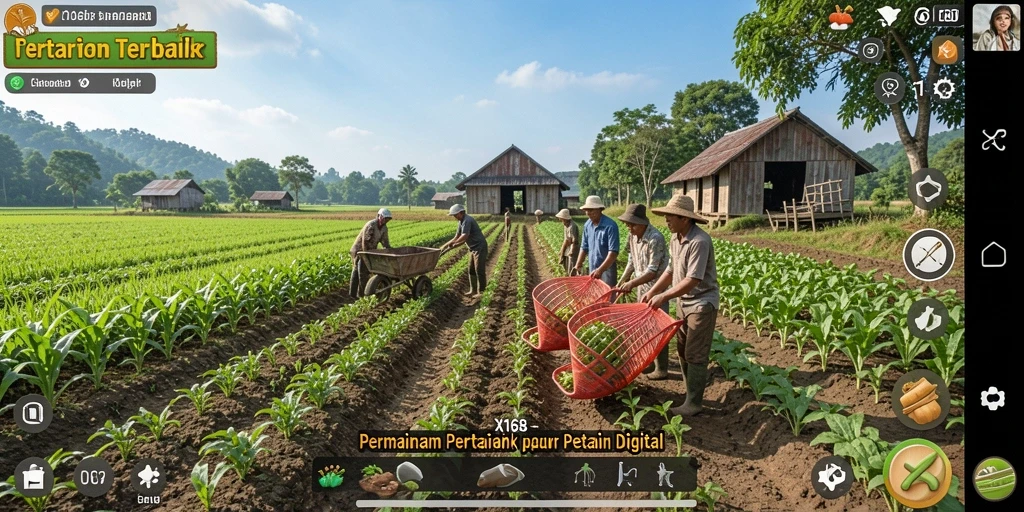 Tampilan gameplay X168 yang menampilkan kesibukan pertanian.